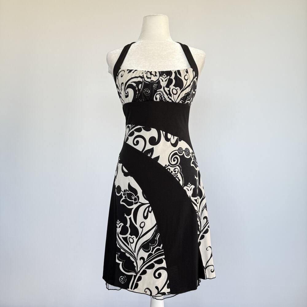 Fixxi Clothing Co Dress Womens Small Black Floral Halter Fit Flare Sundress